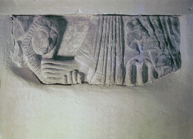 Fragment of carving depicting Mary Magdalene washing Christ's feet