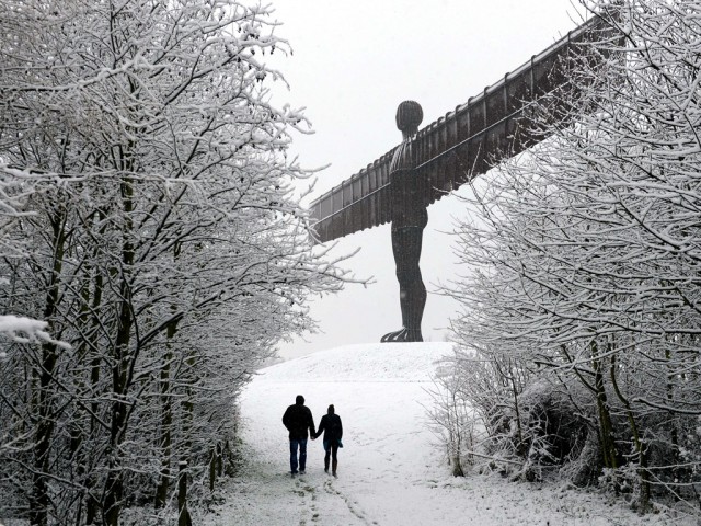 The Angel of the North after heavy snowfall