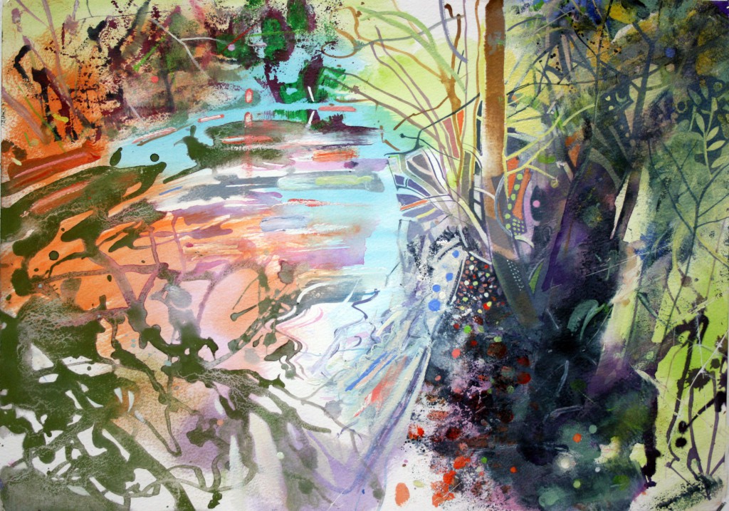 Pitshanger Riverside -Summer Afternoon acrylic on paper 2013